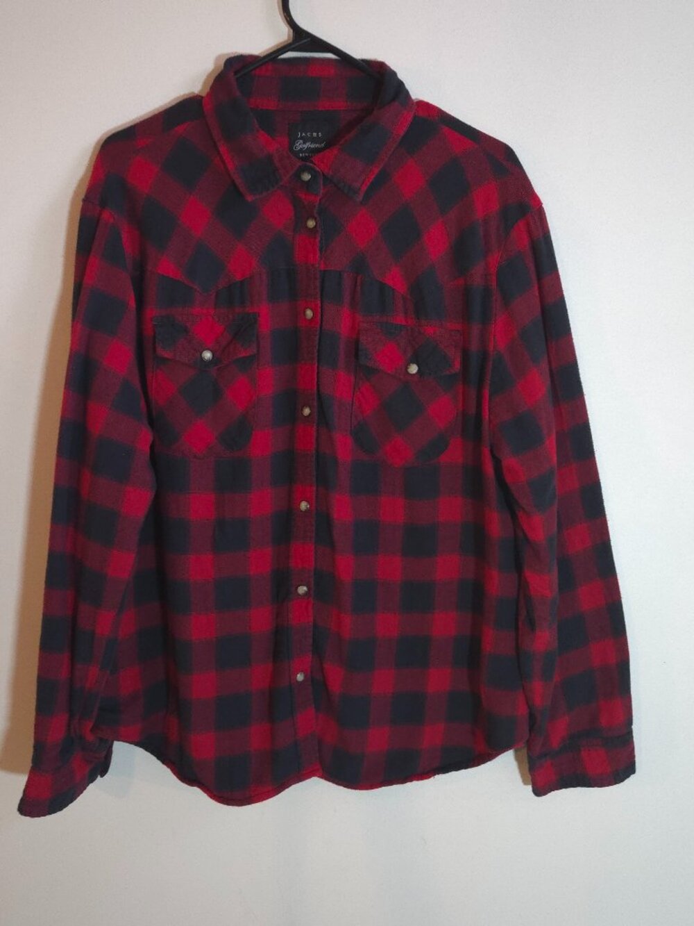 JACHS Girlfriend Red Black Buffalo Plaid Fleece Lined Shacket Jacket XXL